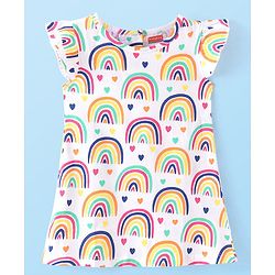 Babyhug Cotton Knit Frill Sleeve Nighty With Polka Dot Print & Rainbow Print Pack Of 2 - Multicolor