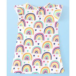 Babyhug Cotton Knit Frill Sleeve Nighty With Polka Dot Print & Rainbow Print Pack Of 2 - Multicolor