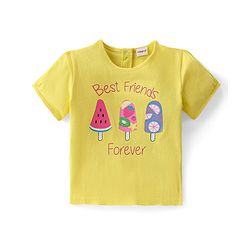 Babyhug Single Jersey Knit Fruits Printed Dungaree with Half Sleeves Inner Tee - Pink & Yellow