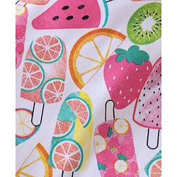 Babyhug Single Jersey Knit Fruits Printed Dungaree with Half Sleeves Inner Tee - Pink & Yellow