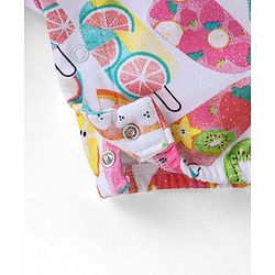 Babyhug Single Jersey Knit Fruits Printed Dungaree with Half Sleeves Inner Tee - Pink & Yellow
