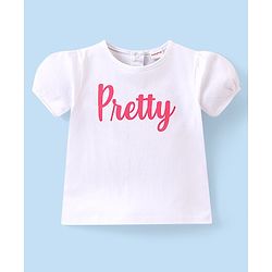 Babyhug 100% Cotton Knit Dungaree and Half Sleeves Printed Top - White & Pink