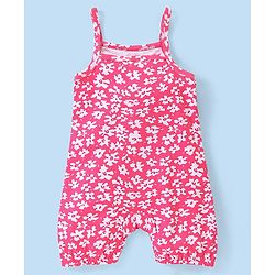 Babyhug 100% Cotton Knit Dungaree and Half Sleeves Printed Top - White & Pink