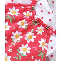 Babyhug Single Jersey Knit Dungaree with Half Sleeves T-Shirt Polka Dot & Floral Print - White & Red