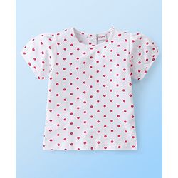 Babyhug Single Jersey Knit Dungaree with Half Sleeves T-Shirt Polka Dot & Floral Print - White & Red