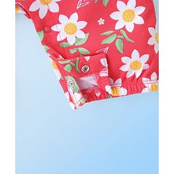 Babyhug Single Jersey Knit Dungaree with Half Sleeves T-Shirt Polka Dot & Floral Print - White & Red