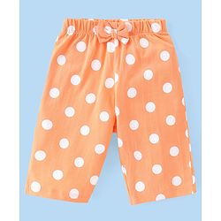 Babyhug Single Jersey Knit  Half  Sleeves Capri Nightsuit  Text & Polka Dot Print - White & Orange