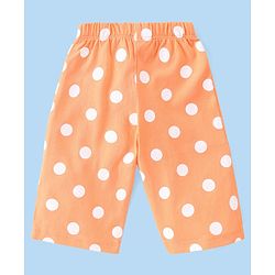 Babyhug Single Jersey Knit  Half  Sleeves Capri Nightsuit  Text & Polka Dot Print - White & Orange
