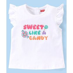 Babyhug Single Jersey Knit  Half  Sleeves Capri Nightsuit  Text & Polka Dot Print - White & Orange