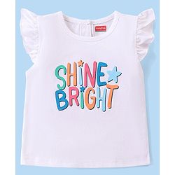 Babyhug Single Jersey Knit Half Sleeves Nightsuit with Text & Star Print - White & Orange