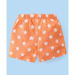Babyhug Single Jersey Knit Half Sleeves Nightsuit with Text & Star Print - White & Orange