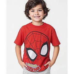 Babyhug Marvel 100% Cotton Knit  Half Sleeve T-Shirt With Spiderman Graphics - Red