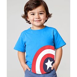 Babyhug Marvel Cotton Knit Half Sleeves Oversized T-Shirt Captain America Graphics Print - Blue