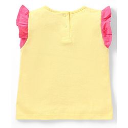 Babyhug Single Jersey Knit Frill Sleeves Top & Denim Shorts Set with Butterfly Patch - Yellow
