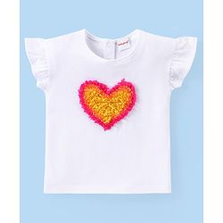 Babyhug Cotton Knit Frill Sleeves Heart Applique Top & Striped Skirt Set - Multicolor