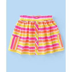 Babyhug Cotton Knit Frill Sleeves Heart Applique Top & Striped Skirt Set - Multicolor