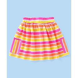 Babyhug Cotton Knit Frill Sleeves Heart Applique Top & Striped Skirt Set - Multicolor