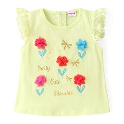 Babyhug Cotton Knit Frill Sleeves Floral Printed Top & Shorts Set - Off White & Pink
