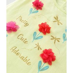 Babyhug Cotton Knit Frill Sleeves Floral Printed Top & Shorts Set - Off White & Pink