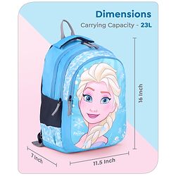 Babyhug Disney Frozen Elsa School Backpack|2 Main Compartments, 1 Front Pocket, 2 side Bottle Pockets|Water Resistant|Long lasting and Durable Zippers | Comfortable back cushioning | For School, Travel and Outdoors|Blue- 15 inches