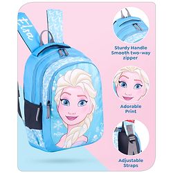 Babyhug Disney Frozen Elsa School Backpack|2 Main Compartments, 1 Front Pocket, 2 side Bottle Pockets|Water Resistant|Long lasting and Durable Zippers | Comfortable back cushioning | For School, Travel and Outdoors|Blue- 15 inches