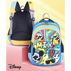 Babyhug Disney Mickey Mouse School Backpack|2 Main Compartments, 2 Front Pockets, 2 side Bottle Pockets|Water Resistant|Long lasting and Durable Zippers | Comfortable back cushioning | For School, Travel and Outdoors|Blue- 15.8 inches