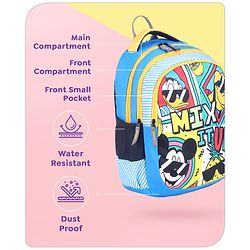 Babyhug Disney Mickey Mouse School Backpack|2 Main Compartments, 2 Front Pockets, 2 side Bottle Pockets|Water Resistant|Long lasting and Durable Zippers | Comfortable back cushioning | For School, Travel and Outdoors|Blue- 15.8 inches