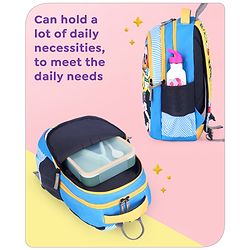 Babyhug Disney Mickey & Friends School Backpack|2 Main Compartments,1 Front Pockets, 2 side Bottle Pockets|Water Resistant|Long lasting and Durable Zippers | Comfortable back cushioning | For School, Travel and Outdoors|Blue- 15 inches