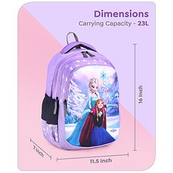 Babyhug Disney Frozen Elsa School Backpack|2 Main Compartments, 1 Front Pocket, 2 side Bottle Pockets|Water Resistant|Long lasting and Durable Zippers | Comfortable back cushioning | For School, Travel and Outdoors|Blue- 15 inches