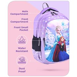 Babyhug Disney Frozen Elsa School Backpack|2 Main Compartments, 1 Front Pocket, 2 side Bottle Pockets|Water Resistant|Long lasting and Durable Zippers | Comfortable back cushioning | For School, Travel and Outdoors|Blue- 15 inches