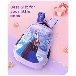 Babyhug Disney Frozen Elsa School Backpack|2 Main Compartments, 1 Front Pocket, 2 side Bottle Pockets|Water Resistant|Long lasting and Durable Zippers | Comfortable back cushioning | For School, Travel and Outdoors|Blue- 15 inches