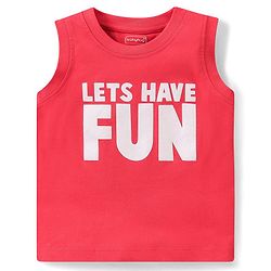 Babyhug Cotton Knit Sleeveless T-Shirt Text Print - Red