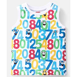 Babyhug Cotton Knit Sleeveless T-Shirt with Numerical Print - White