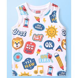 Babyhug Cotton Knit Sleeveless Summer Theme Printed T-Shirt - White