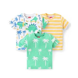 Babyhug Cotton Knit Half Sleeves Dino Printed T-Shirts Pack of 3 - Multicolour