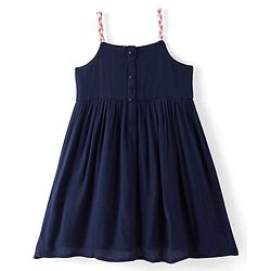 Babyhug Rayon Woven Sleeveless Frock With Floral Embroidery - Navy Blue