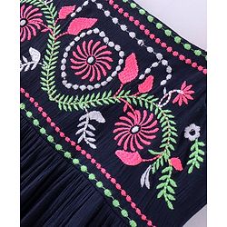 Babyhug Rayon Woven Sleeveless Frock With Floral Embroidery - Navy Blue