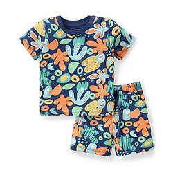 Babyhug Cotton Knit Half Sleeves Sea Life Printed Night Suit - Navy Blue