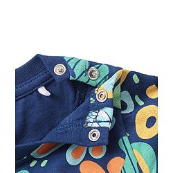 Babyhug Cotton Knit Half Sleeves Sea Life Printed Night Suit - Navy Blue