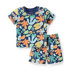 Babyhug Cotton Knit Half Sleeves Sea Life Printed Night Suit - Navy Blue