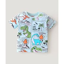 Babyhug Single Jersey Half Sleeves Night Suit Comic Strip Dino Print - Light Blue