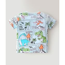 Babyhug Single Jersey Half Sleeves Night Suit Comic Strip Dino Print - Light Blue