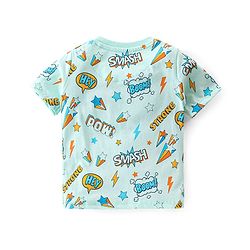 Babyhug Cotton Knit Single Jersey Half Sleeves Night Suit With Text Print - Blue
