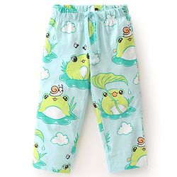 Babyhug Cotton Knit Single Jersey Half Sleeves Night Suit With Frog Print - Green & Blue