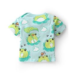 Babyhug Cotton Knit Single Jersey Half Sleeves Night Suit With Frog Print - Green & Blue