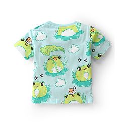 Babyhug Cotton Knit Single Jersey Half Sleeves Night Suit With Frog Print - Green & Blue