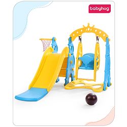 Babyhug 3 in 1  Swing and Slide with Basket Ball Hoop Activity Play Set |Durable and Sturdy Material|Easy assemble Indoor & Outdoor Play|Coordination & Balance|Ideal Gift|Age 2-5 Years|BIS