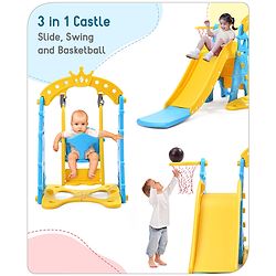 Babyhug 3 in 1  Swing and Slide with Basket Ball Hoop Activity Play Set |Durable and Sturdy Material|Easy assemble Indoor & Outdoor Play|Coordination & Balance|Ideal Gift|Age 2-5 Years|BIS