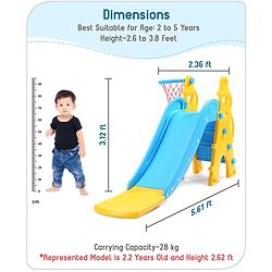 Babyhug Kids Slide with Basketball Ring-Blue & Yellow