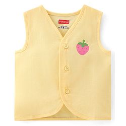 Babyhug 100% Cotton Knit Sleeveless Jhablas Polka Dot & Strawberry Print Pack of 3 - Pink White & Yellow